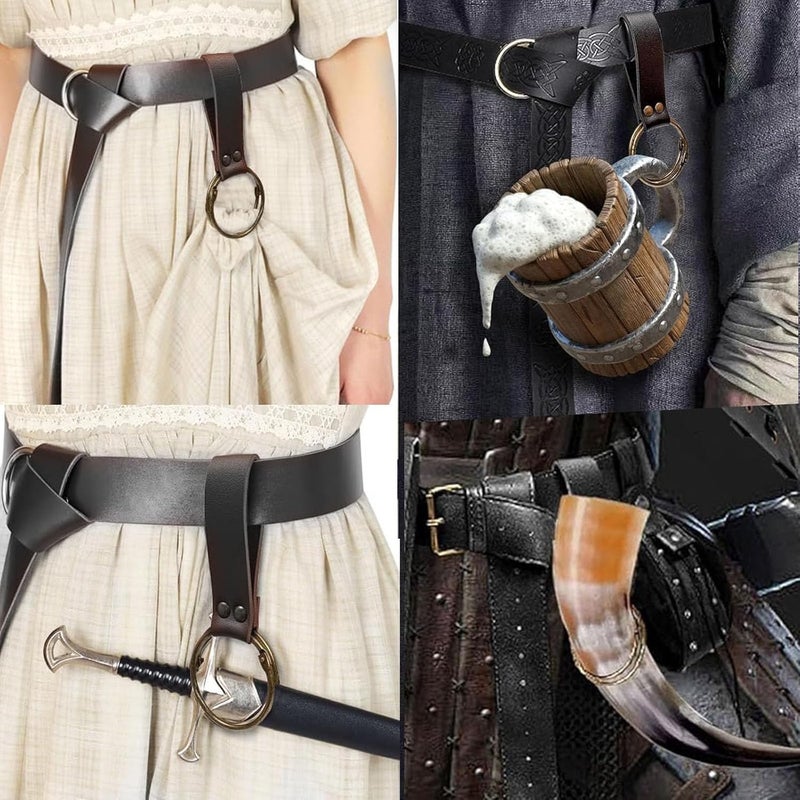SUMGOGO Belt Pouch Waist Bag Fanny Pack Steampunk Phone Holder Casual Medieval Renaissance Cosplay Costume Accessories (2Pouch-Black) - Image 4